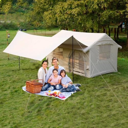 Large Tent Canopy Easy Set Up for Backyard Party, Blow Up Tents for Camping Adult Waterproof Inflatable Tents with Chimney and Air Conditioning Vents(7.3m²)