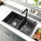 Black Kitchen Sink Double Bowl Granite Black Kitchen Sink w/Drop In and Undermount Kitchen Sink Installation Stainless Steel Commercial Kitchen Sink with Accessories for Restaurant, Laundry Room