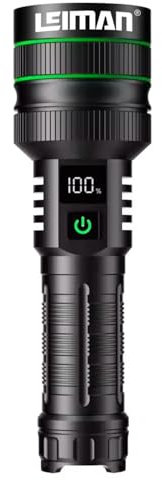 LEIMAN® Linterna LED recargable superbrillante, 10.000 lúmenes altos, linterna táctica con zoom XHM77.2 con 5 modos, linternas impermeables más brillantes para emergencias, camping, senderismo
