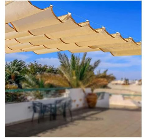 Wellen-Baldachin-Markise – 90 % UV-Schutz, U-förmiger Überdachung, Terrasse, wasserdicht, Sonnenschutz, Außenmarkise mit Installationskit (W1,5 x L15 m/W4,92 x L 49,6,4 m)