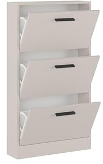 Homey - Zapatero con 3 Puertas, Mueble para Zapatos Estrecho, Modelo Alais, Acabado en Color Beige, Medidas: 115 cm (Alto) x 68,5 cm (Ancho) x 17 cm (Fondo) Práctico y Funcional