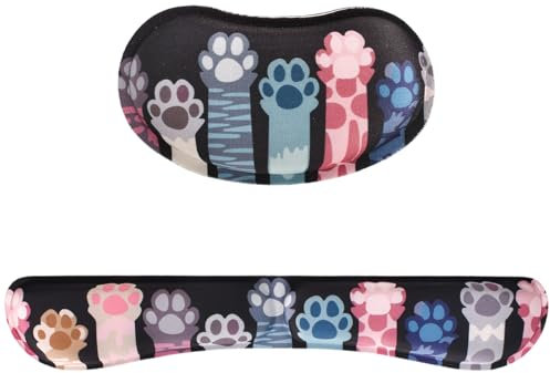 Katzenpfoten Tastaturauflage & Mauspad Set – Ergonomische Memory-Schaum Handgelenkstütze mit rutschfester Basis, Gaming- und Büro-Schreibtischunterlage für Computer, Laptop, Tippen und Arbeit