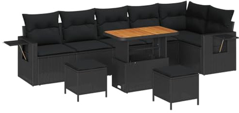 vidaXL Garten-Sofa-Set 9 pcs Schwarz Poly-Rattan, Garten und Terrasse, modernes Sofa-Set, robuste Sitzgelegenheiten, Lounge für entspannte Sommermomente