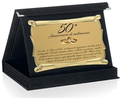 Printerland Placa de aniversario de boda con estuche de terciopelo azul, rojo o negro – Placas regalo boda novios novia (negro) 50 aniversario