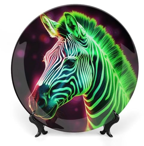 WAFICAC Assiette décorative en céramique, assiette décorative personnalisée zèbre lumineux, assiettes de 25 cm en porcelaine fine avec présentoir, idéales pour la décoration intérieure.