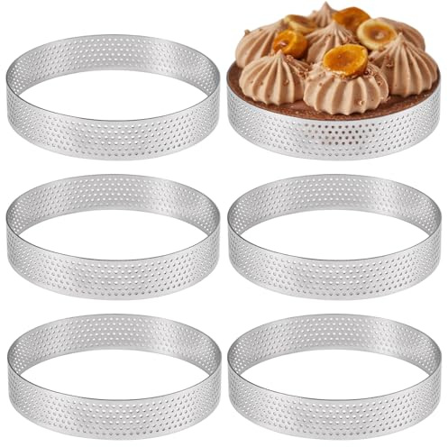 Lytonix 10 Stück ø 8 cm Dessertringe, Perforierter Crumpet Rings, Rund Ringform für Kuchenmousse aus Edelstahl 430, DIY Koch- und Backwerkzeug, Tartlettförmchen für Kuchen, Pizza, Sandwiches, Donuts