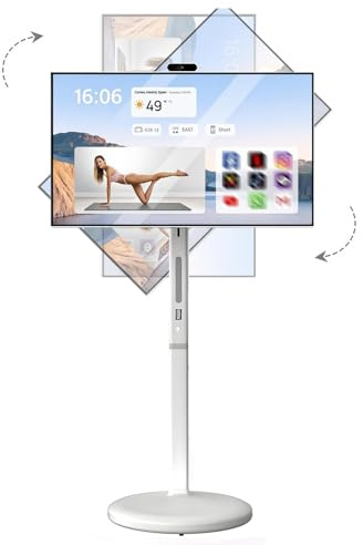 AETEREOS Tableta portátil Inteligente de 27/32 Pulgadas con Ruedas, Monitor táctil Full HD y Tableta en uno (8 GB + 128 GB), batería de 5-8 Horas, rotación Completa, Control Remoto Blanco 27