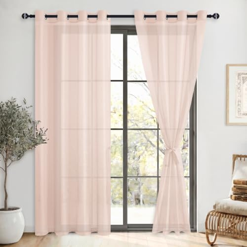 DWCN Gardinen mit Ösen Voile Vorhänge Transparente, Blush Rosa, H225xB140cm | Ösenvorhang 2er Set, Ösenschal Vorhang Leicht Tül Perde für Wohnzimmer, Babyroom, Schlafzimmer