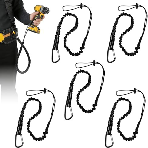 5Pcs Tool Lanyard,Extendable Safety Tool Tether Heavy Duty Tool 90-130cm Stretch Length Safety Harness for Working at Height Pliers Boating Kayak Outdoor Tools (5)
