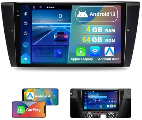 DVRMEDIA 9-Zoll 4GB+64GB Android 13 Autoradio für BMW 3er 325i 328i 335i E90 E91 E92 E93 2005-2013 | QLED Display Wireless CarPlay& Android Auto 1080P Rückfahrkamera | GPS WiFi Bluetooth DSP RDS USB