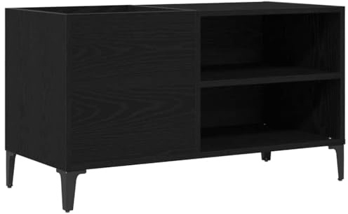 HETFTJN Mobiletto per dischi in vinile, colore nero, effetto rovere, tavolo per giradischi con spazio per dischi in vinile, mobile per soggiorno, 84,5 x 38 x 48 cm