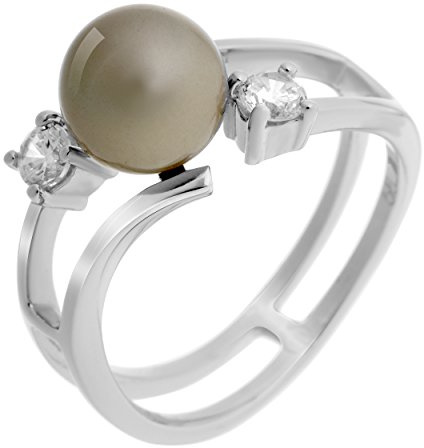 Orphelia Damen-Ring 925 Silber rhodiniert Perle grau Brillantschliff Zirkonia Gr. 52 (16.6)-ZR-7119/PL/52