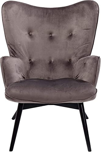 Kare Design Sessel Vicky Grau, TV-Sessel, Eichenholz Gestell, Samtoptik, Schlafzimmer, Lounge Sessel, Relax Sessel, Ohrensessel, Stuhl, Wohnzimmer, Sofa Sessel, 94x73x83 cm (H/B/T)