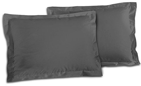 Lot de 2 Taies d'oreiller 100% Coton Gris Fonce 50x70 cm