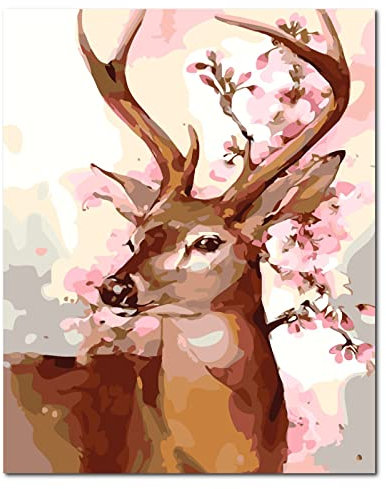 Fuumuui Malen Nach Zahlen Erwachsene und Kinder Anfänger Gemälde inklusive Pinsel und Acrylfarben 40 x 50 cm - Tiere, RosaHirsch