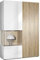 Vladon Vitrine Armoire Morena, Corps en Blanc Mat/Porte Droite et Insert en Chêne Nature