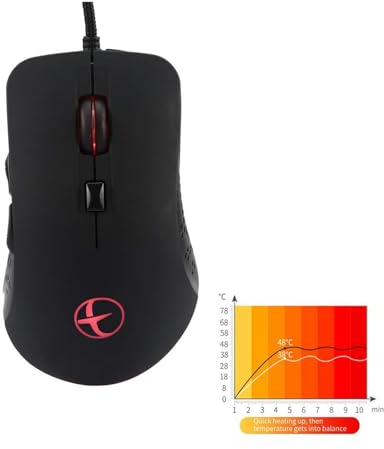 Wired Gaming Mouse, Ergonomic Programmable USB Warmer Heated Mouse with 6 Buttons, 2400 DPI, for Windows PC Games - Black