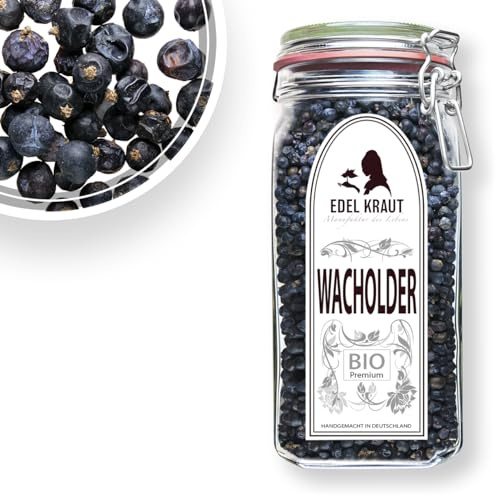 Wacholder Beeren BIO (ganz, getrocknet) Superfood 450g im Premium Glas - RAW - VEGAN - PURE - kbA | EDEL KRAUT - Superfood, Gewürze, Gewürzmischungen aus kontrolliert biologischem Anbau