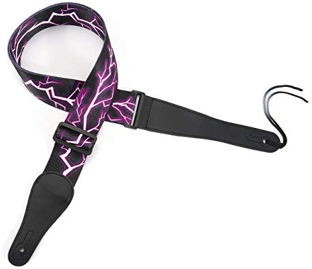 Faletony Leder Gitarrengurt, 90-150cm Verstellbar Schultergurt Schulterriemen für E-Gitarre Ukulele Bass Gitarre Akustikgitarre Punk Rock Band (Lila-Blitz)