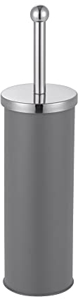 Novel Solutions Bathroom Toilet Brush and Holder, Simple and Modern Matt Grey Finish, Durable Stainless Steel Handle with Round Lid and Strong Dense Bristles, Powder Coated Steel, One Size
