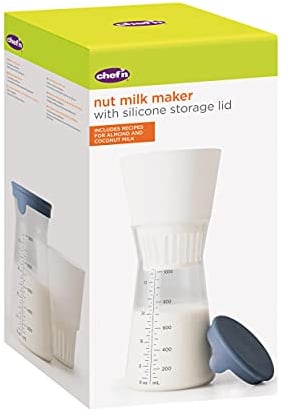 Chef'n – Kit para Hacer Leche Vegetal, Lechera para Hacer Leche Casera Vegana y Sin Lactosa de Anacardo, Avellana, Coco y Almendra, Libro de Recetas y Caja Regalo, Cristal/Plástico, 1 litro