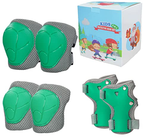 LANOVAGEAR Knieschoner Kinder Protektoren Knieschützer Set 2-8 Jahre Ellbogenschützer, Knieschützer und Handgelenkschützer 6 in 1 für Inliner, Radfahren, Skateboards, Roller (Grün, S)