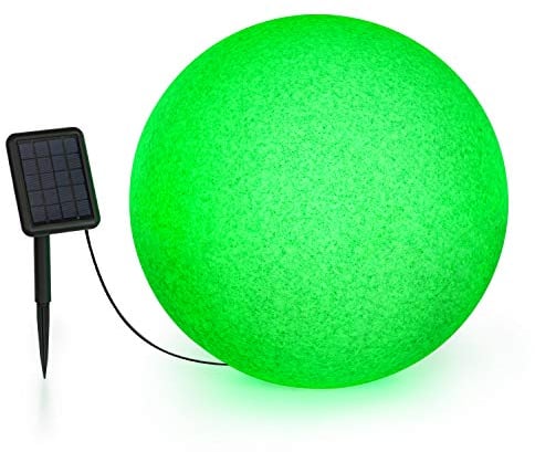 Blumfeldt Shinestone - Solar 50 Kugelleuchte Solarleuchte Außenleuchte Gartenlampe, autark: inkl. Solarpanel mit 2 m Kabel, Größe: Ø 50 cm, LED-Beleuchtung mit 16 Farben, Material: PE, grau meliert