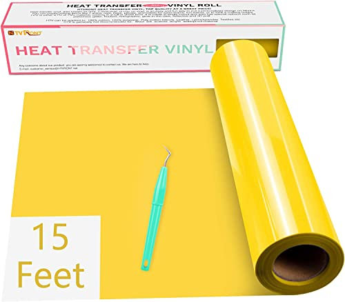 HTVRONT Yellow HTV Vinyl Rolls Heat Transfer Vinyl - 12 x 15ft Yellow HTV Vinyl for Shirts, Yellow Iron on Vinyl for All Cutting Machines - Easy to Cut & Weed for Heat Vinyl Design (Yellow)
