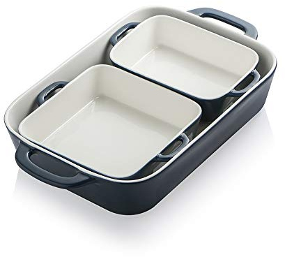 Sweejar Ceramic Bakeware Set, Rectangular Baking Dish for Cooking, Kitchen, Cake Dinner, Banquet and Daily Use, 9x13 Casserole Dishes for Oven Porcelain Baking Pans (Navy)