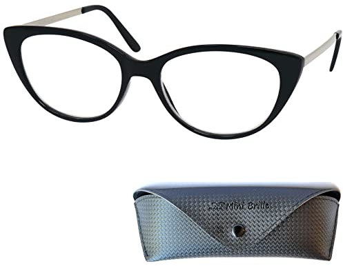 Cateye Anti Blaulicht Brille Lesebrille mit großen Gläsern und Gratis Etui, Kunststoff Brillengestell (Schwarz) mit Metall Bügeln, Blaulichtfilter Brille Damen 1.0 Dioptrien