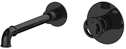 GLYYR Rubinetto Bagno Nero Miscelatore Lavabo Stile Industriale 2 Fori Rubinetto per Lavabo Ottone Rubinetto Lavabo Montaggio a Parete Miscelatore Lavabo Bagno con Acqua Fredda e Calda