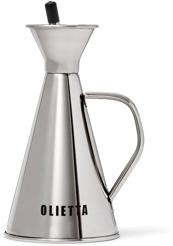 Olietta Bouteille à Huile ou Vinaigre avec Bec Verseur Anti-Gouttes en Acier Inoxydable 250 ml 0,25 Litre – Idéal pour verser l’huile d’olive et autres liquides – Étanche, facile à nettoyer