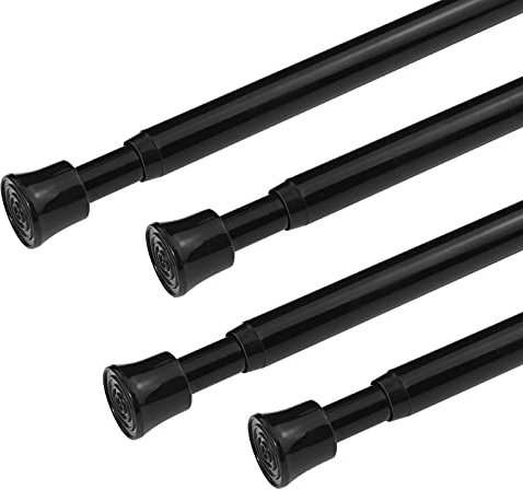 KXLife 4 Stück kleine Fensterspannstangen verstellbare Gardinenstange 43,2 bis 71,1 cm Spannstange erweiterbare Federstange für Kellerfenster Vorhänge Spannstangen Feder für Küchenvorhang, Schwarz