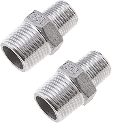 The Lord of the Tools 2x Doppelnippel reduziert 1/2 zu 3/8 Gewindefitting Reduzierdoppelnippel 304 Edelstahl Adapter für Wasserleitung usw.