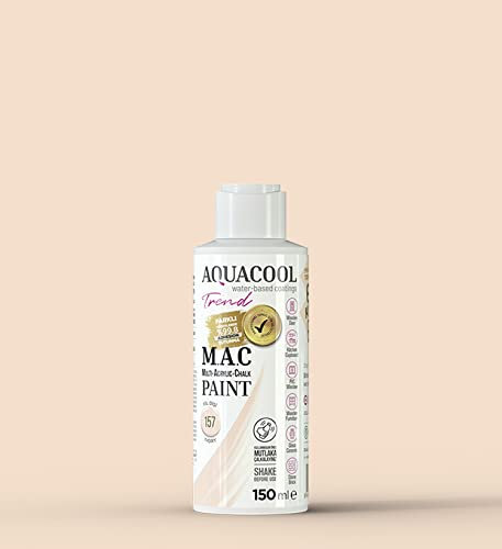 AquaCool Multi Surface, acrílico, tiza, mate, pintura de secado rápido, para uso interior y exterior en muebles, madera, plástico, vidrio, cerámica, piedra (150 ml, marfil 157)