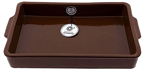 CERÁMICA RAMBLEÑA | Bandeja horno | Bandeja rectangular fuego directo | Bandeja barro refractario | Bandeja para hornos | 40.5x26x5.8 cm