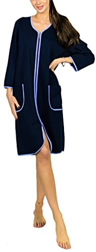 Aquarti Accappatoio da Donna con Cerniera Leggero con Maniche a 3/4, Blu Scuro, 3XL
