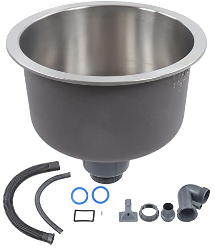 Fregadero de Barra de Cocina Redondo Pequeño, Lavabo de Acero Inoxidable con Desagüe para Cocinas Pequeñas de 30cm de Diámetro