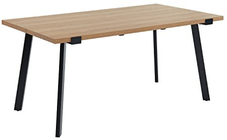 BAÏTA Mesa de Comedor Felix – Efecto Madera y Metal Negro – 160 cm – 4 Personas