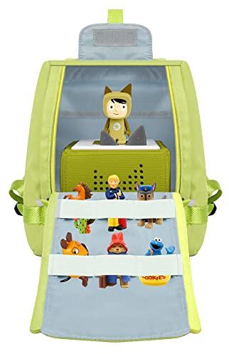 Backpack for Toniebox, Large Capacity Carry Case for Tonies Characters and Headphones, Bag for Kids Audio Books Transport, Storage and Protection, Green