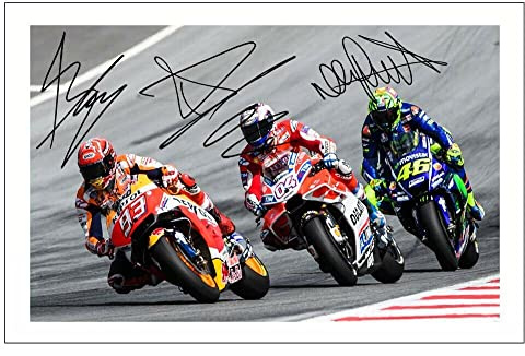 Marc Marquez, Andrea Dovizioso und Valentino Rossi, signierter 30,5 x 20,3 cm großer Fotodruck, vorgedruckt, Motiv Motorbikes, Superbikes, MotoGP, Autogramm, Geschenk, Wanddeko