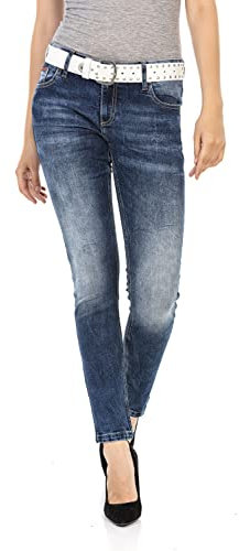 Cipo & Baxx Damen Jeans WD461 Blau - Slim Fit Straight Lässigen Used-Look Jeans Hose - Schlichtes Design, Atemberaubender Look, Angenehmes Gefühl - WD461 Blau W31-L34