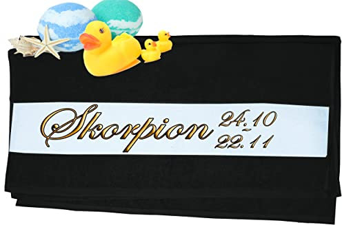 Handtuch mit Sternzeichen personalisiert bedruckt| Duschtuch, Badetuch, Saunatuch, Sporthandtuch| Frottiertücher |Geburtstag persönliches Geschenk Idee | Größe:70x140cm (Skorpion, Schwarz)