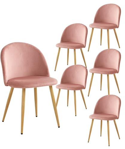 HJhomeheart 2/4/6 Stuhl mit Samt-Esszimmerstuhl-Set für Wohnzimmer, Schlafzimmer, Küche (Rosa-6)