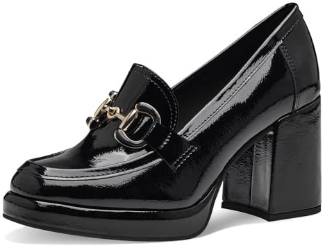MARCO TOZZI Mocassini Donna con Tacco Verniciati Vegani, Nero (Black Patent), 41 EU