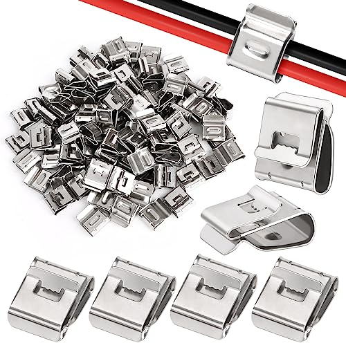 Delisouls 100 Stück Solarpanel Kabelklemmen, Photovoltaik Kabelklemmen, Silber, Größe 22 x 18 x 9 mm, für Kabel Ø5.0mm - Ø6.5mm, Solarpanel-Kabel-Management
