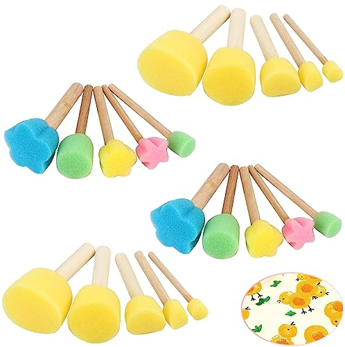 Sponge Brush, 18 Pieces Child Painting Sponge Brush Set Made of Foam Sponge Dab Brush Set Foam Dabbing Brush for Painting Craft Ceramic DIY Painting Tools Pack