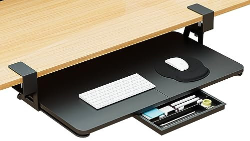 CALASK Desktop Keyboard Tray, Under Desk Pull Out, 26.77 X 11.81 Large Size Keyboard Tray with C-Clip Mount, Easy Installation, Computer Keyboard Stand, for Home Study and Office
