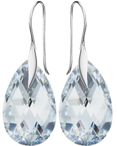 Pear Damen Hakenverschluß Hänge Ohrringe Echtes Silber 925 mit Marken Kristalle Zirkonia - Schmuck Echt Silberne Hängende Ohrhanger für Frauen und Mädchen - Hängeohrringe Ideal Geschenk (Crystal CAL)
