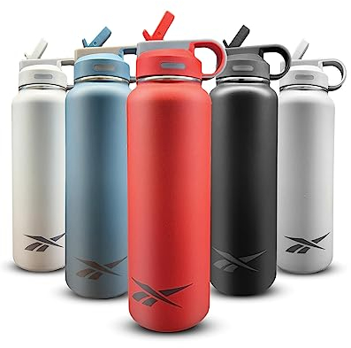Reebok Borraccia in acciaio inox con cannuccia e design atletico, borraccia termica da 907,2 ml, borraccia sportiva a doppia parete con cannuccia, senza BPA, rossa